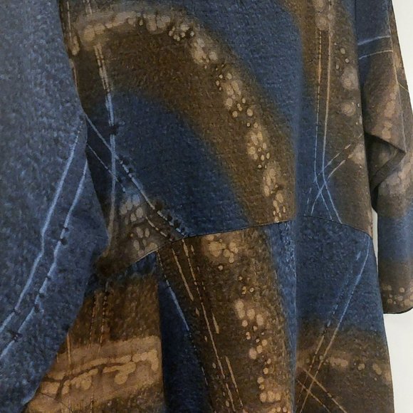 Japanese Dyed Blue and Brown Cotton A-Line Dress - Picture 6 of 7